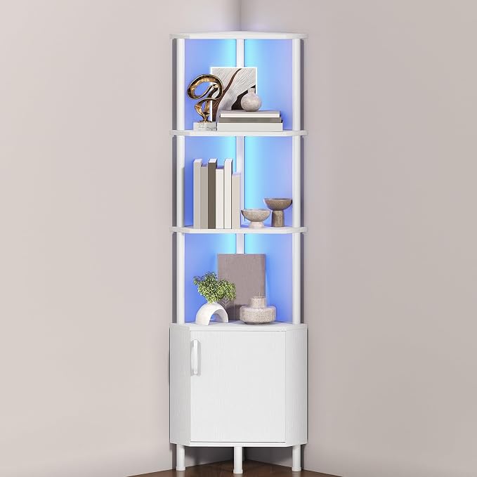 HOOBRO Corner Cabinet with LED Light, Corner Shelf Stand with Storage and Doors by HOOBRO