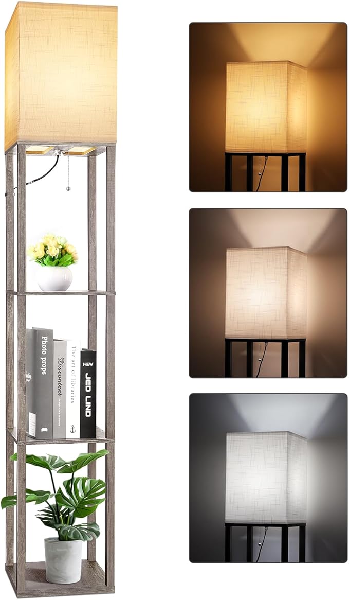 RUNTOP Floor Lamp with Shelves, Shelf Lamp with 3 Color Temperature LED Bulb by RUNTOP