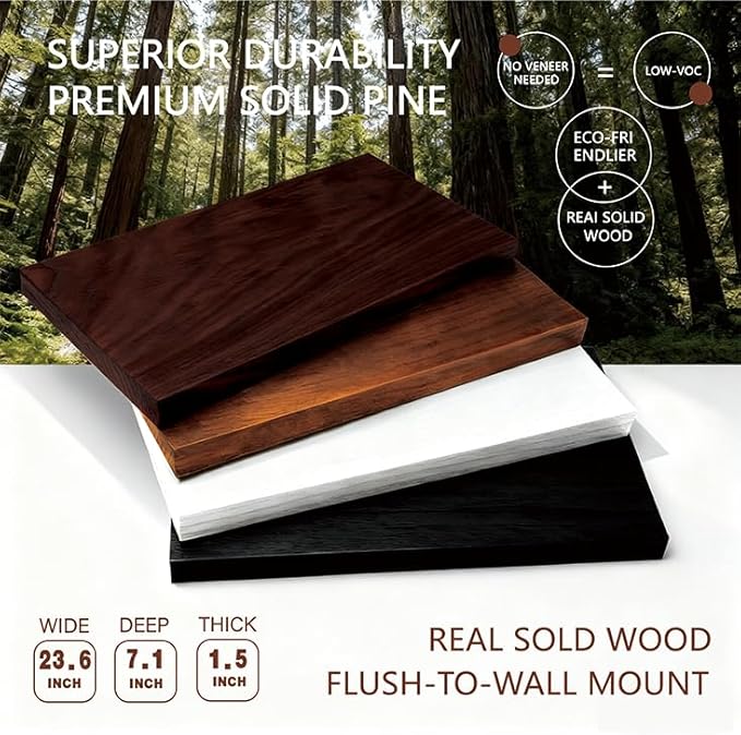Solid Wood Floating Shelves, 23.6in Finished Real Wood Wall Shelves - Image 3