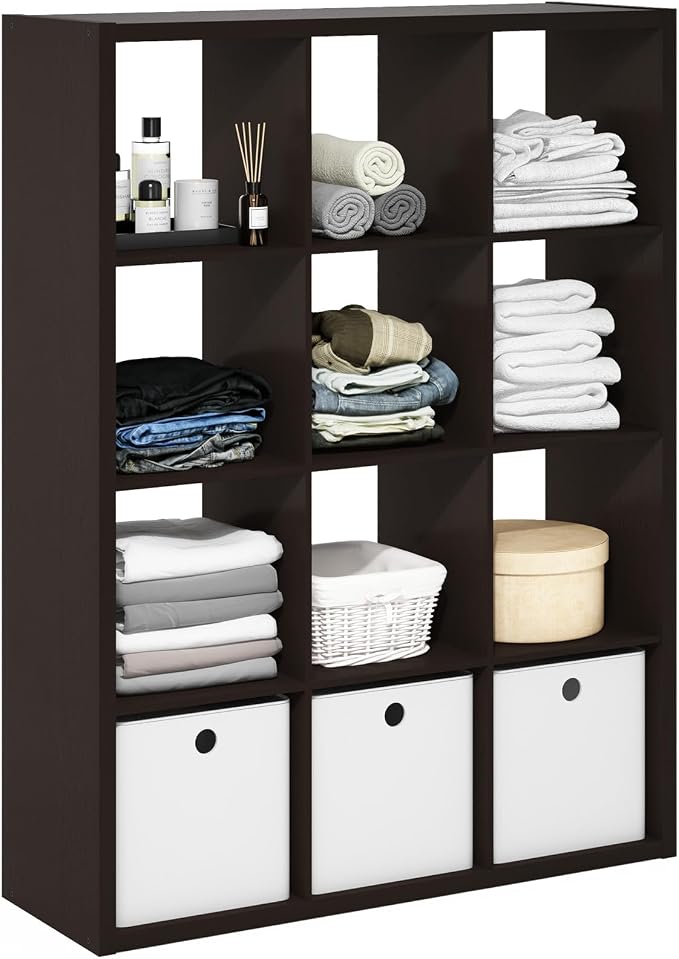 Furinno Cubicle Book Shelf, 12-Cube Bookshelf, Extra Thick Frame Reversible by Furinno-FitsYourSpaceFitsYourBudget