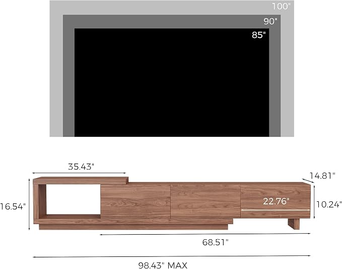 Extendable TV Stand for 65-100 Inches TVs – Walnut Entertainment Console - Image 2