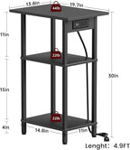 Asgolion Tall End Table with Charging Station, Skinny Nightstand with USB Ports - Image 3