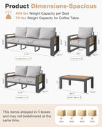 Aoxun Aluminum Patio Furniture Set, 5 Piece Luxury Outdoor Sectional - Image 7