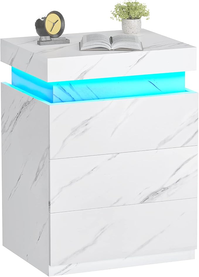 ADORNEVE Nightstand with Charging Station and LED Lights, Night Stand with - Image 9