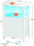 LOAKEKEL LED Night Stand with Charging Station, Small Bedside Table with USB - Image 7