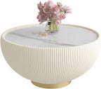 Round Marble Coffee Table 27.56" Bucket Shaped Fluted Coffee Table by Henf