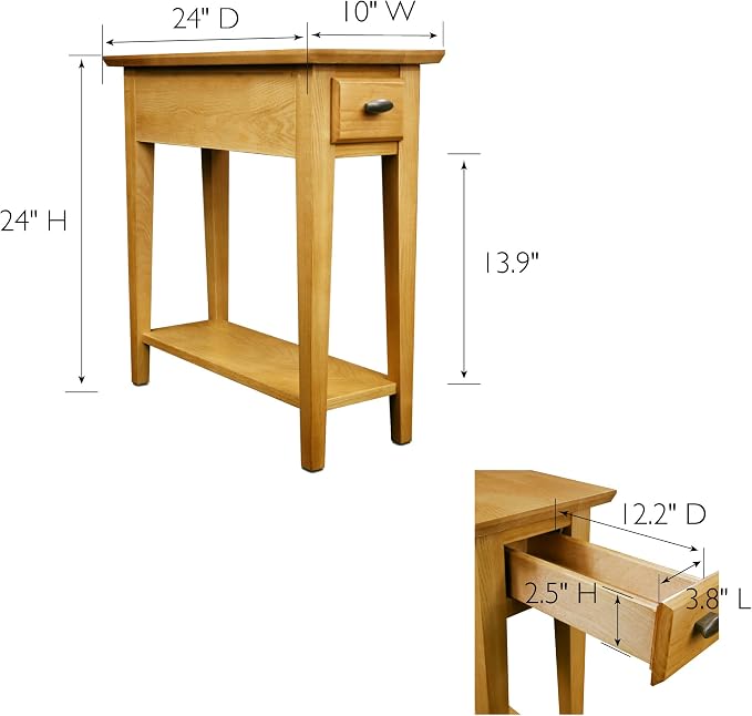 Leick Home Teegan End Table, Solid Wood, 1 Storage Drawer, Bottom Display Shelf - Image 2