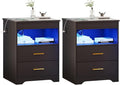 Nightstand Set of 2, Charging Bedside Table by FREDEES