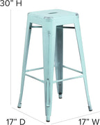 Flash Furniture Kai Commercial Grade 30" High Backless Distressed Green-Blue - Image 3