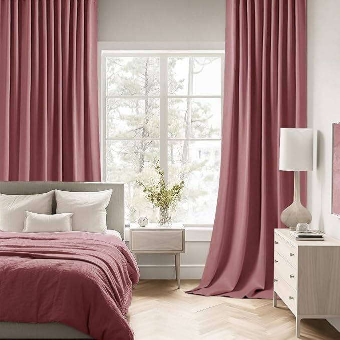 MIULEE Dusty Rose Back Tab Blackout Curtains 52x102 Inch Long 2 Panels Set | - Image 2