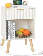 Fultyle White Nightstand with Charging Station, Mid Century Modern Bedside by Fultyle