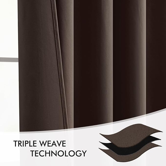 MIULEE Chocolate Brown Back Tab Blackout Curtains 52"x63" Long 2 Panels Set | - Image 7