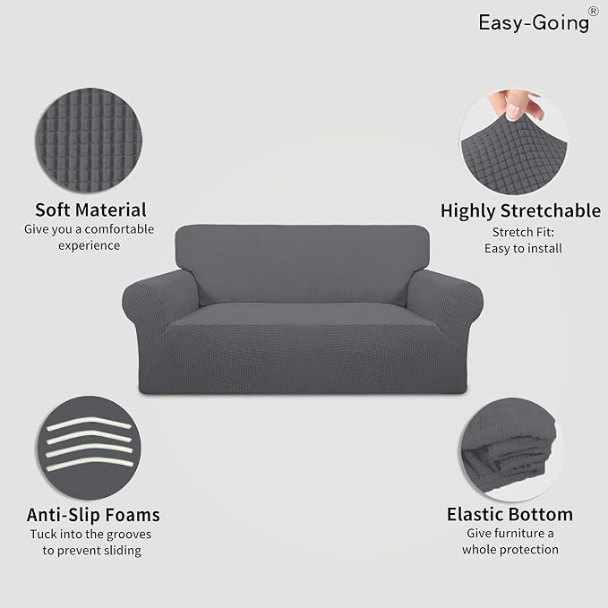 Easy-Going Stretch Oversized Loveseat Couch Covers Washable Grey | 1-Piece - Image 3
