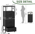 Somdot Black Nightstand with Charging Station and LED Light - Image 3