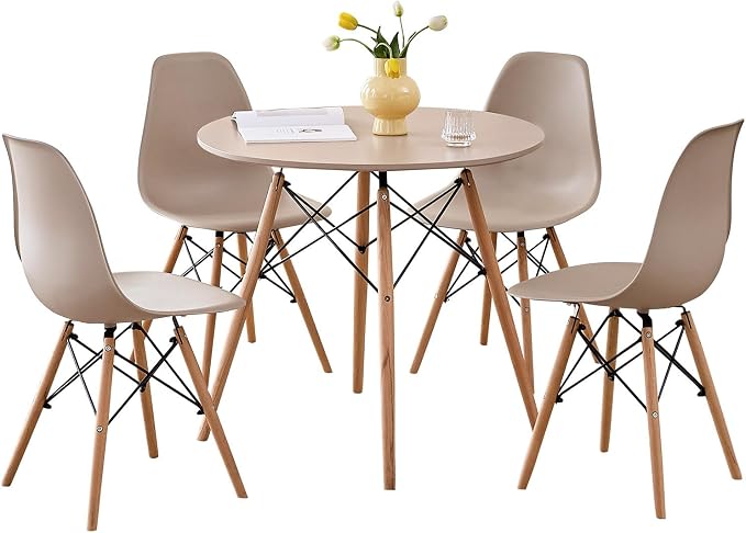5-Piece Round Dining Table Set, Small 31.5" Kitchen Table Chairs Set of 4 Space by LECAFURHL