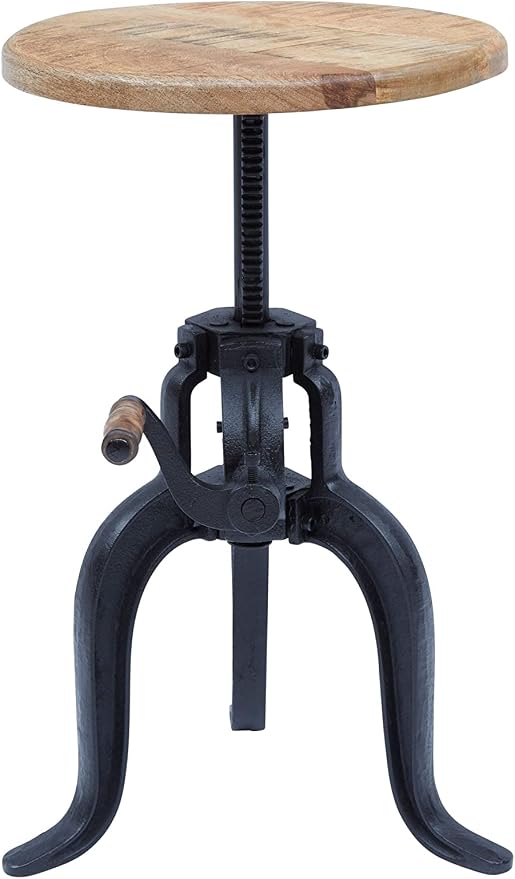Jofran Global Archive Industrial Iron Crank Accent Table, Natural and Black by Jofran+Inc.
