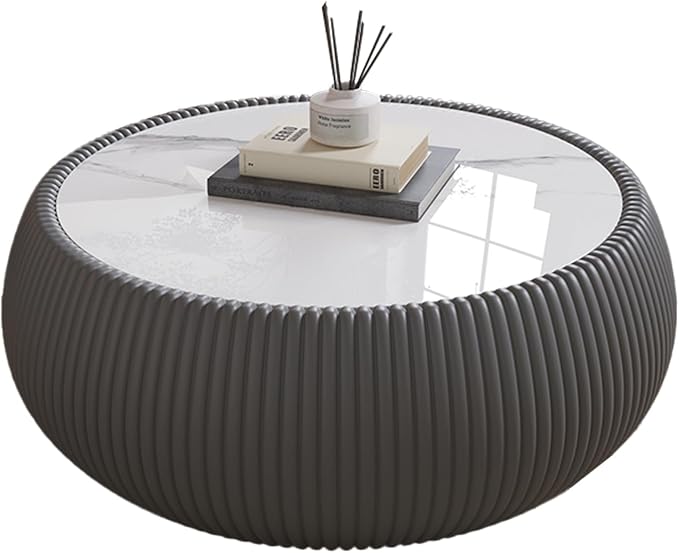 27.55" Round Marble Coffee Table, Modern Fluted Coffee Table - Image 8