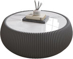 SSLine Round Drum Coffee Table Modern Sintered Stone Top Coffee Table in Grey - Image 8