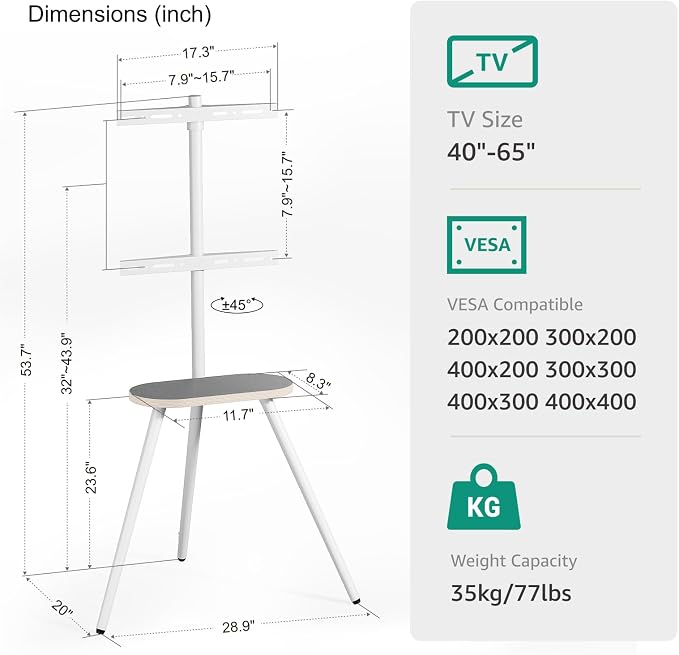 Tripod Easel TV Stand for 40 to 65 Inch LCD Led Screen, Height Adjustable and - Image 8