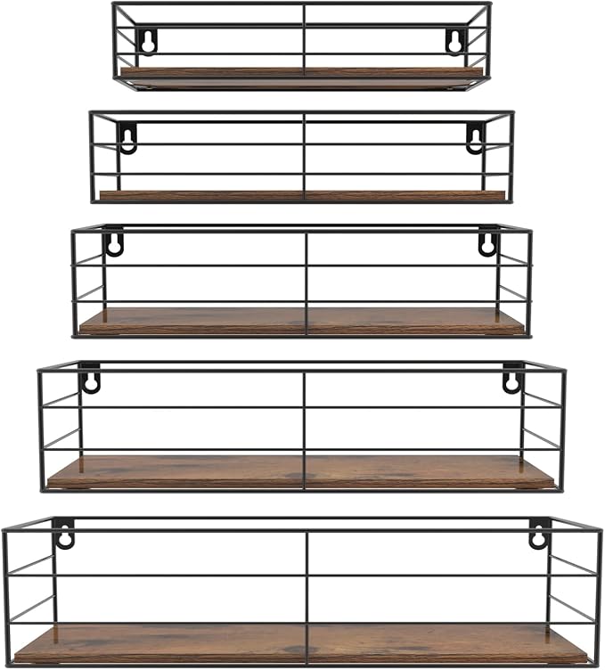 CRUGLA Floating Wall Shelves Set of 5, Wall Mounted Bathroom Shelves, Hanging by CRUGLA