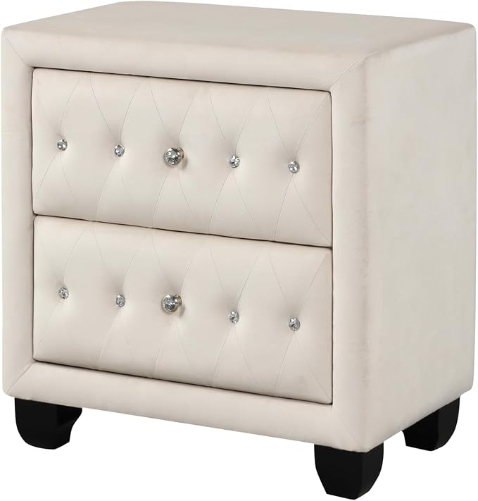 Sophia Modern Style Crystal Tufted 2-Drawer Nightstand Upholstered - Image 4