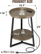 Gadroad Round End Table with Charging Station, USB Ports, Wood Tabletop & Black - Image 3