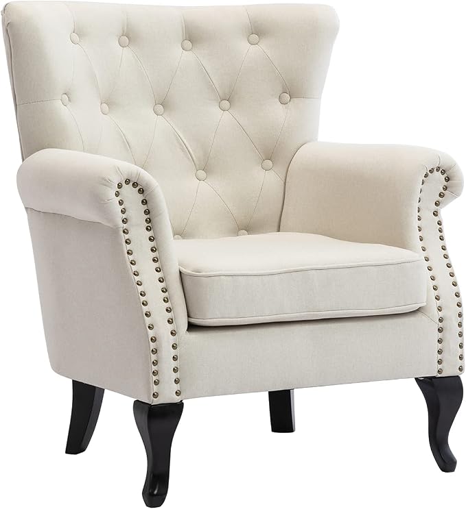 Set of 2 Mid-Century Modern Accent Chair, Linen Fabric Armchair w/Tufted - Image 4