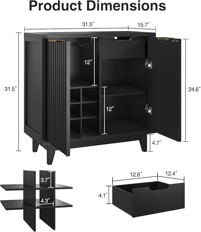Fluted Coffee Bar Cabinet with Storage, Modern Sideboard Buffet Cabinet with - Image 2