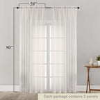 Sheer Ivory Curtains for Bedroom Living Room 90 Inches Long 2 Panels Set - Image 5