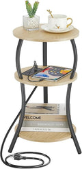 Small Round Side Table with Charging Station, 3-Tier Waist Circular End Table by YEAKOO