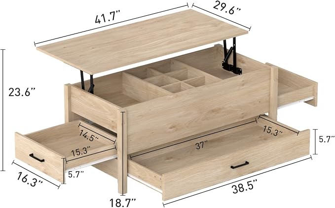 Bonzy Home Lift Top Coffee Table, Wooden Center Table - Image 2