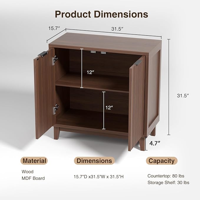 Fluted Cabinet with Storage, 2 Doors Sideboard Buffet, Mid Century Modern - Image 2