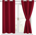 Short Blackout Curtains for Bedroom, Christmas Red, 42 x 45 Inch | Thermal by Hiasan