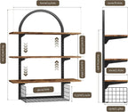 3 Tier Floating Shelf with Storage Baskets, Wall Mounted Bathroom Shelves Over - Image 2