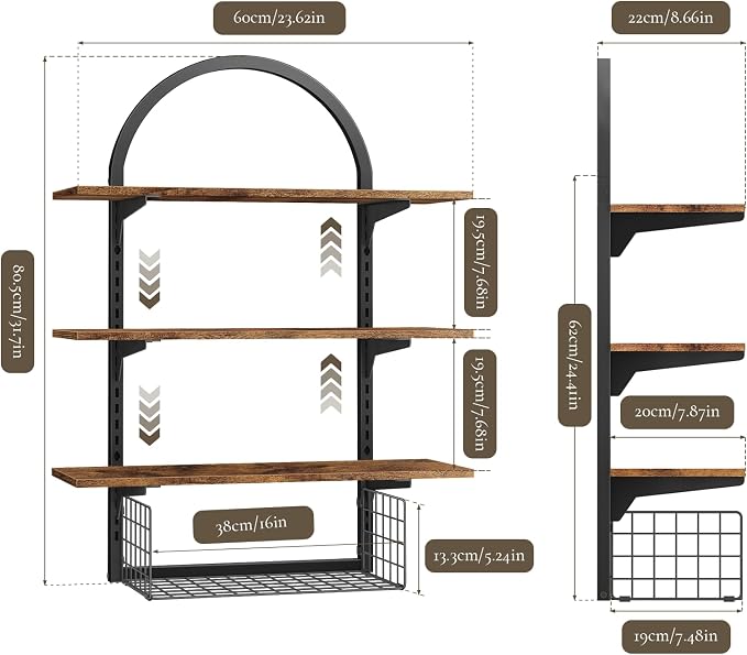 3 Tier Floating Shelf with Storage Baskets, Wall Mounted Bathroom Shelves Over - Image 2