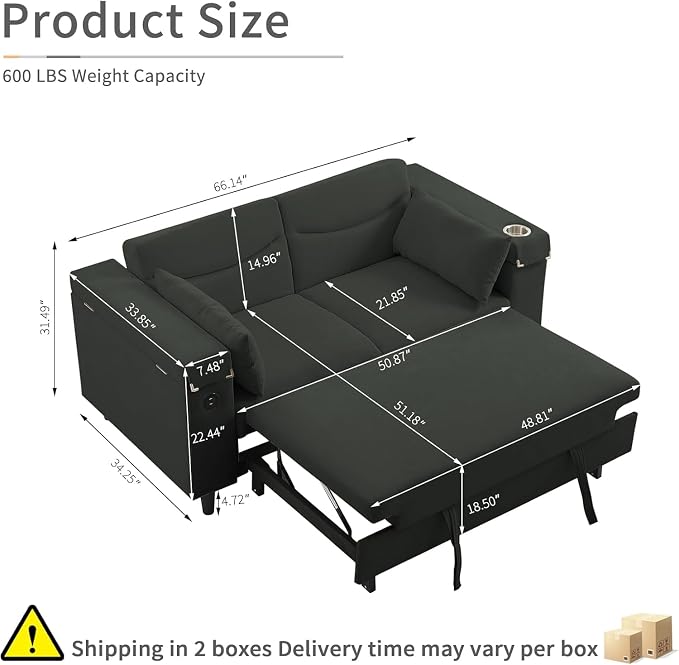 Auvsoce 66.4" Loveseat Sofa, Modern Couches - Image 2