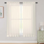 Cream Sheer Curtains 63 Inch Length 2 Panels Set by WelvetBLK