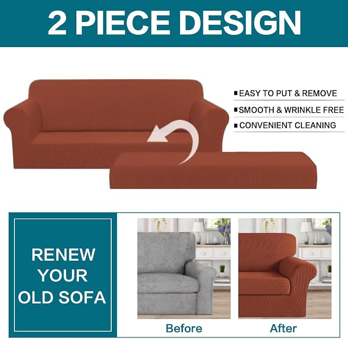 Turquoize Stretch Sofa Slipcover 2 Pieces Sofa Cover Couch Cover - Image 3