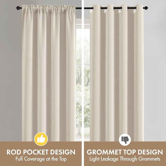 MIULEE 4 Panel Set Short Bedroom Blackout Curtains 54 Inch Long Beige White | - Image 6