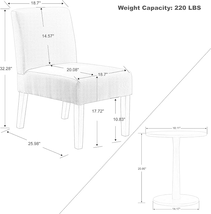 Set of 2 Accent Chairs with Matching Table, Linen Upholstered Solid Wood Side - Image 4
