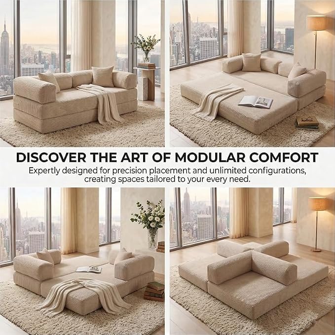 78" 4-in-1 Convertible Sofa Bed, Boneless Corduroy Sleeper Couch - Image 3
