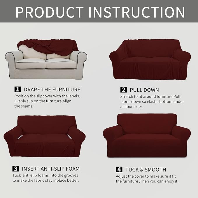 Easy-Going Stretch Loveseat Couch Covers Washable Wine | 1-Piece Loveseat Covers - Image 8