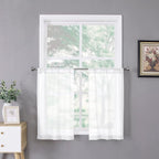 Tollpiz Sheer Tier Curtain Linen Textured Half Kitchen Curtains Sheer Light by Tollpiz