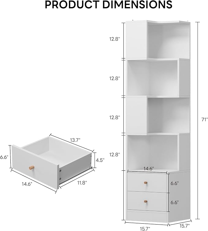 IRONCK Corner Bookshelf, 70.87" Tall Corner Bookcase - Image 2