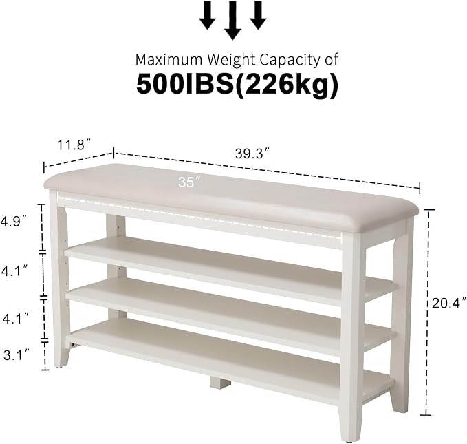 AQIMUELE Shoe Bench with Leather Cushion, 3 Tiers Shoe Storage Bench Height - Image 2