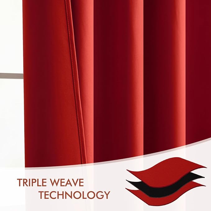 MIULEE Christmas Red Back Tab Blackout Curtains 52x120 Inch Long 2 Panels | Rod - Image 7