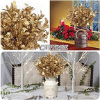 Artificial Flowers Christmas Decor, Golden Leaves Branches Plants Fake Berry Grass for Wedding Bridal Bouquet Party Indoor DIY Home Office Table Centerpieces Arrangements Decoration - Gold 4 Pack - Image 4