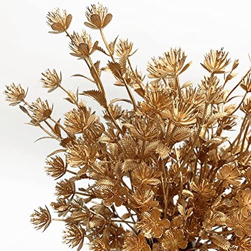 Gold Baby Breath Artificial Christmas Flowers, Plastic Gypsophila Plant Fake Plants for Wedding Bridal Bouquet Party Indoor DIY Home Hall Table Centerpieces Arrangements Decoration - Golden 2 Pcs - Image 4