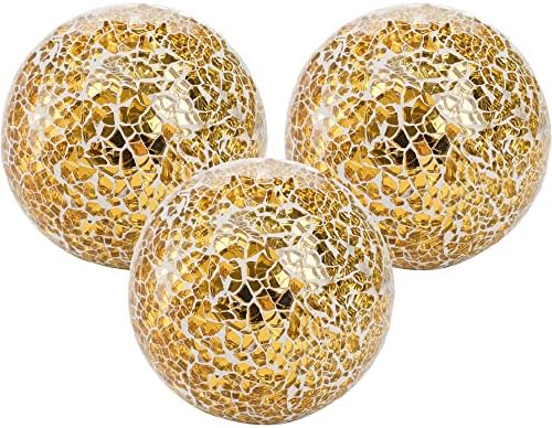 TOPZEA 3 Pack 4 Inch Gold Mosaic Glass Orbs, Decorative Balls Mosaic Spheres for Vase Fillers, Dinning & Coffee Table Centerpieces, Bowl Decor, Home & Christmas Decorations by TOPZEA