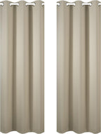 Beige Blackout Curtains 34 x 84 Inch Length/Set of 2 Curtain Panels/Thermal - Image 2